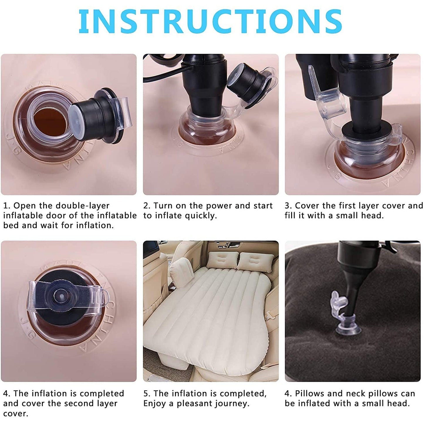 Car Inflatable Bed with Pillows & Air Pump - Travel Camping Mattress