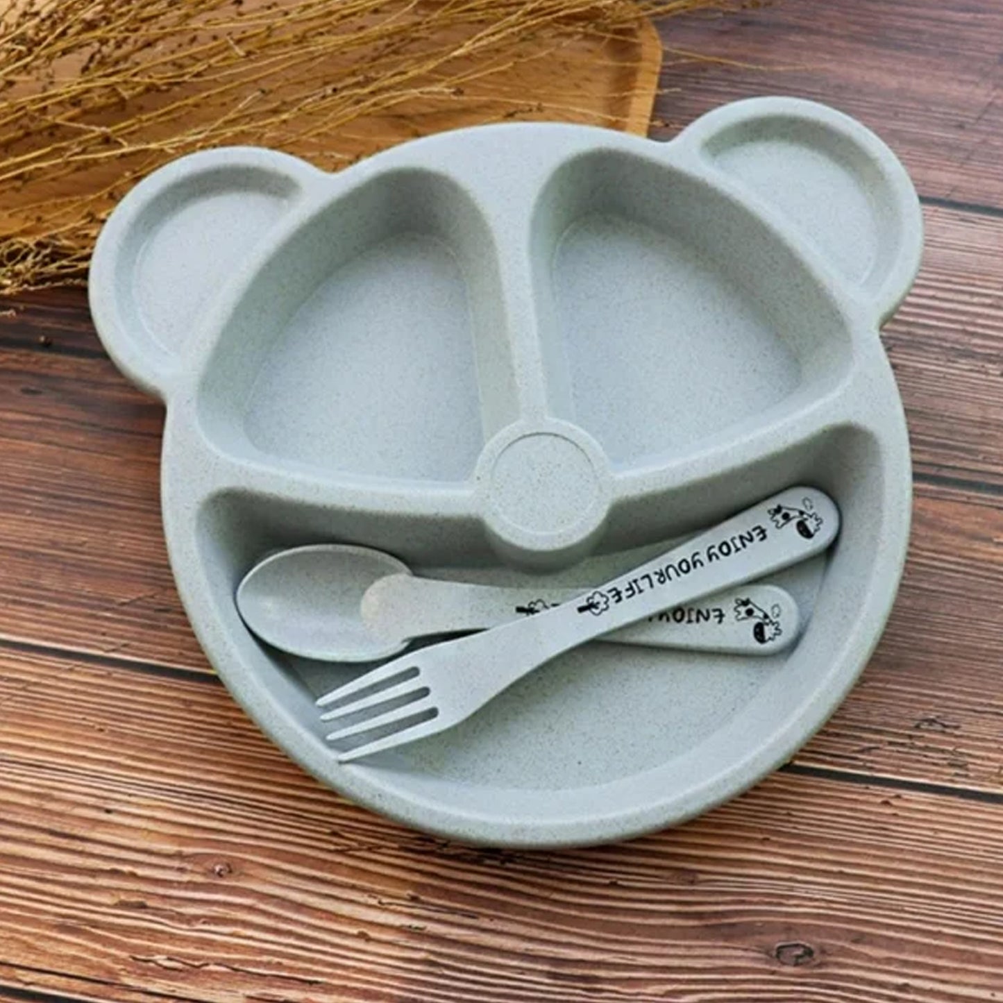 Kids 3 Compartment Food Tray  Plates With Spoon  Fork (1 Set) - LootFaat