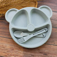 Kids 3 Compartment Food Tray  Plates With Spoon  Fork (1 Set) - LootFaat
